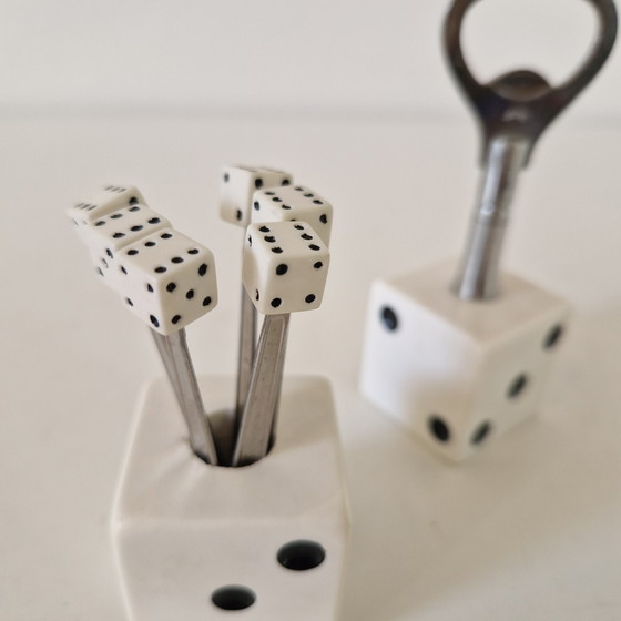 Image 1 of Vintage barset opener cocktailprikkers dobbelstenen fifties style