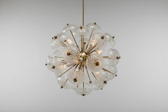 Image 1 of Lustre pissenlit vintage en verre Kamenický Šenov 1960 Tchécoslovaquie