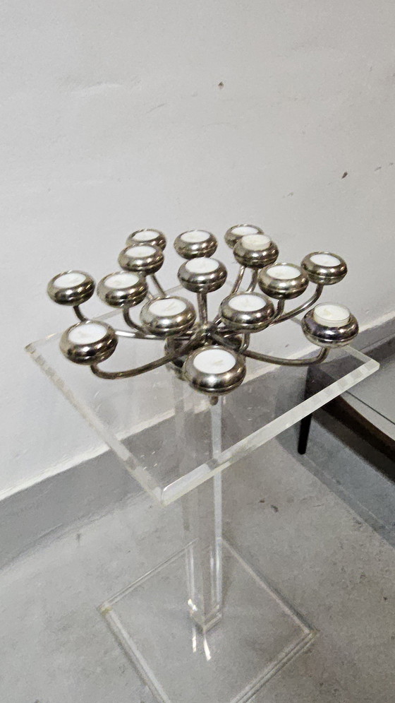 Image 1 of Bougeoir Dream Designer Fink, porte-bougie chauffe-plat SHORTLIGHT, 15 flammes, plaqué argent