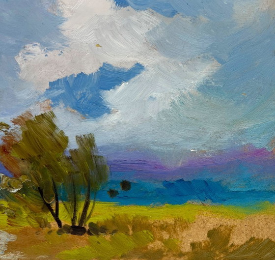 Image 1 of Original Oil Painting Summer Field Landscape Walking through a summer field