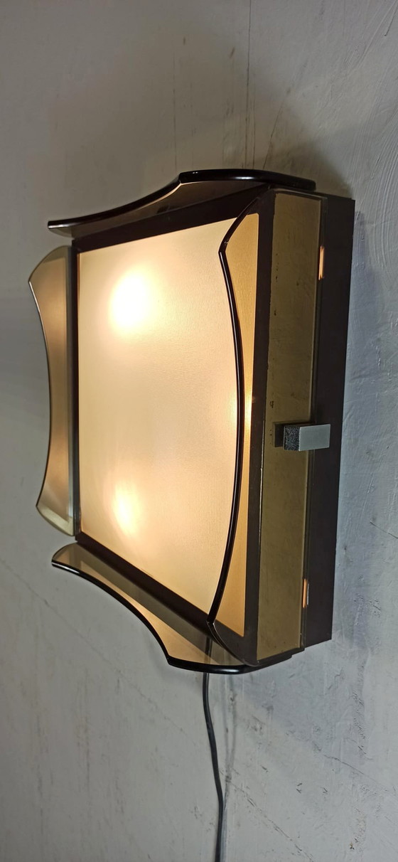 Image 1 of Vintage Italian smoked glass ceiling lamp