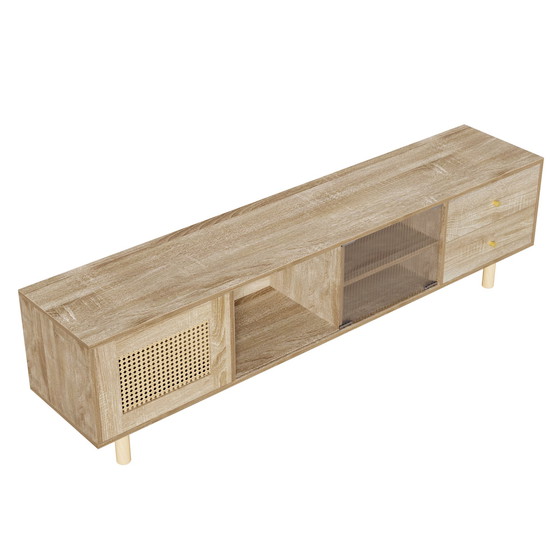 Image 1 of Urban Meuble TV-meubel in houtlook van rotan en glas met lades 172*35*48 cm