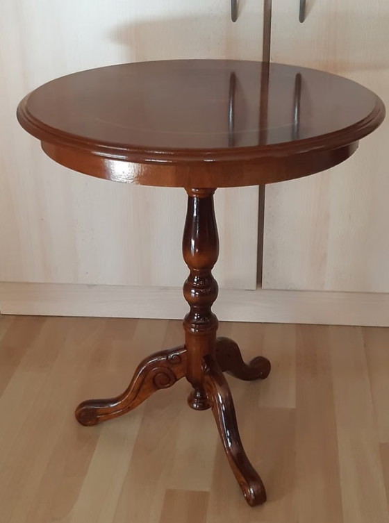 Elegante Tavolino Intarsiato, Lucidato a Mano con Gommalacca, Tavolini, Legno, Marrone (foto 2 di 8)