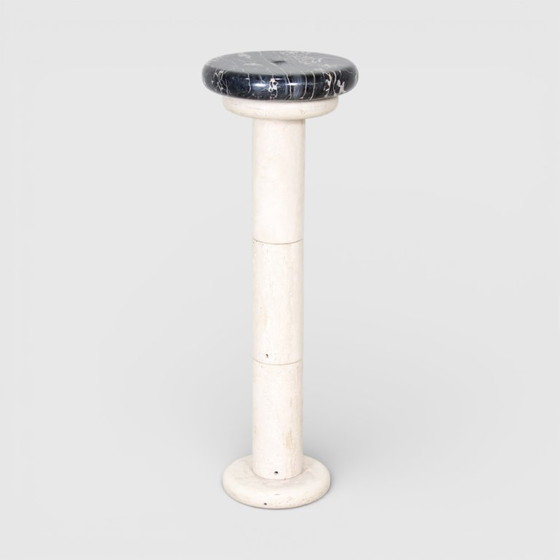 Image 1 of Colonne à plantes en travertin vintage et marbre