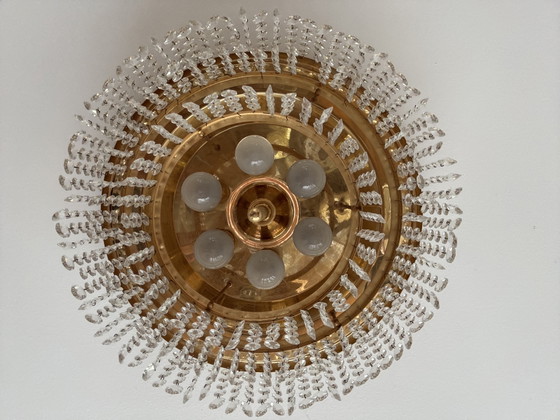 Vintage Getrapte Kristallen Plafondlamp – Messing & Kristal – Jaren 70 – Plafondlampen, Brass, Crystal (photo 10 of 12)