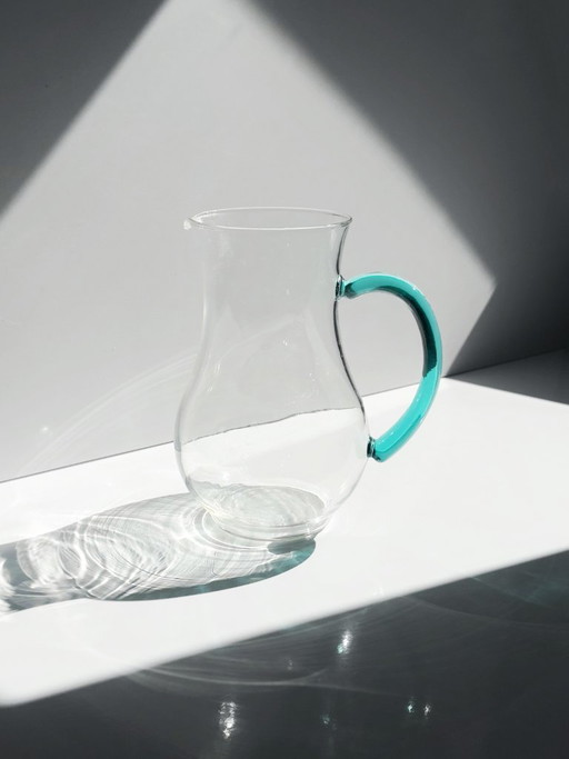 Vintage Luminarc Karaf met Turquoise Groen Glazen Handvat, Frankrijk, Jaren 80 – glazen karaffen, Glass