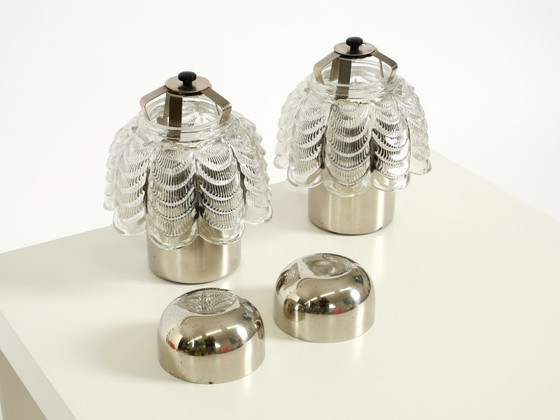 Image 1 of Dos lámparas de mesa grandes y raras de metal y vidrio de la década de 1960, fabricadas por VEB Narva Leuchtenbau.