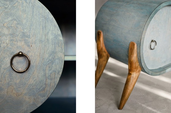 Image 1 of Credenza in legno stile Mid-Century Modern italiano, colore turchese, linee aerodinamiche, anni '60.