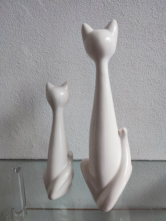 Image 1 of Vintage keramieken poezen katten kat poes beeldje beeldjes wit Retro