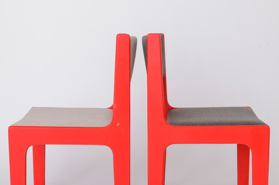 Image 1 of Vintage Casala eetkamerstoelen set van 5, jaren 50, Duitse beukenhouten stoelen, gerestaureerde rode lak, mid-century modern