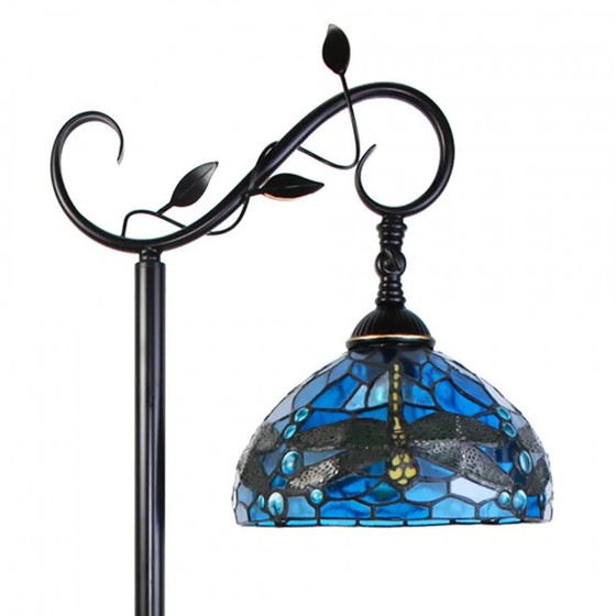 Lámpara de pie Tiffany redonda Libélula azul, Lámparas de pie, Cristal, Vidrio, Vintage (foto 6 de 6)