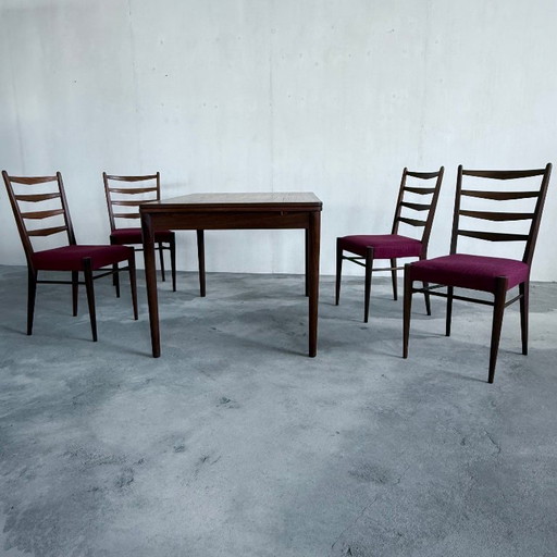 Set uitschuif tafel en 4 stoelen Pastoe teakhout