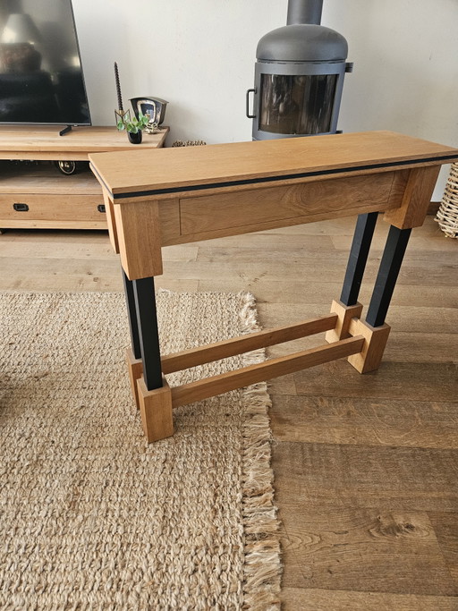 Mesa auxiliar/de recibidor de diseño exclusivo – 100% roble macizo – Art Déco holandés y Escuela de La Haya