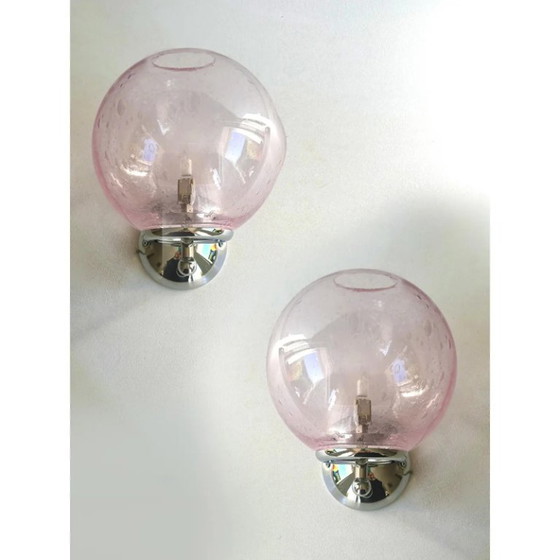 Image 1 of Sculpturale roze "Pulegoso" Murano glazen wandlampen — Set van twee