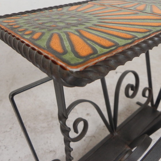 Image 1 of Vintage Newspaper Rack, Magazine Rack, Table With 3 Tiles