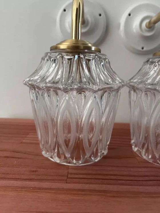 Image 1 of Pair Of Vintage Chiselled Glass Wall Sconces