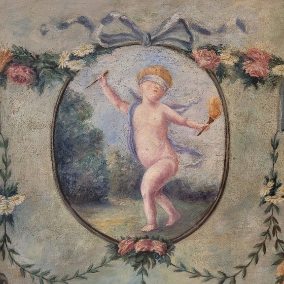Image 1 of Paire de peintures à l'huile « Chérubins », D. Berthault, Art nouveau, 1922 – France