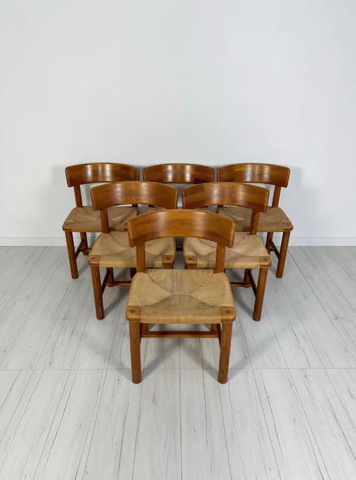 6x 6 Vintage Danish Pine Dining Chairs by Rainer Daumiller 70s