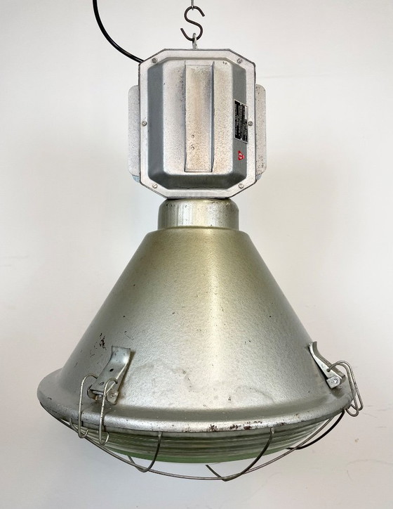 Image 1 of Industrielle polnische Fabrik-Deckenleuchte mit Glasabdeckung von Mesko, 1990er Jahre