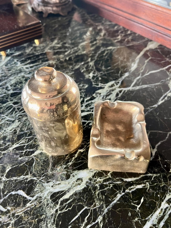 Set Fumo Ottone Pesante Mid-Century, Posacenere e Porta Sigarette, Anni '60, Punzonato – Oggetti decorativi (photo 8 of 8)