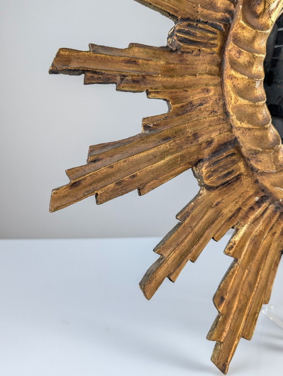 Carved Giltwood Sunburst Convex Wall Mirror, 1950s – Glass, Gold (photo 3 of 8)