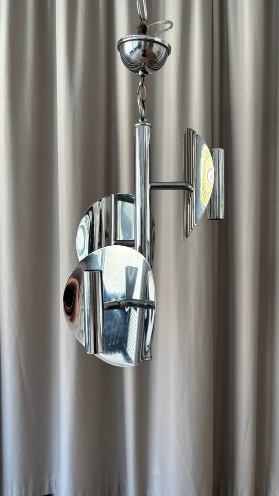 1970s Space Age chrome chandelier – 3 lights – Pendant lamps, Aluminium (photo 5 of 12)