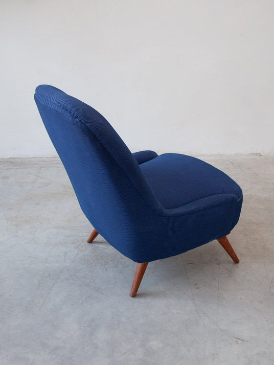 Image 1 of 1950s Blue Fabric, Lounge Armchair, Scandinavian Design