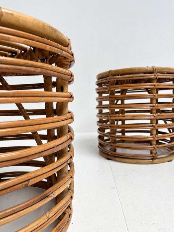 Image 1 of Set of 2 rattan designer stools by Tito Agnoli, 1960's