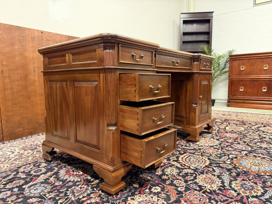 Classic English Desk Partnerdesk Red Leather – Wood (photo 13 of 19)