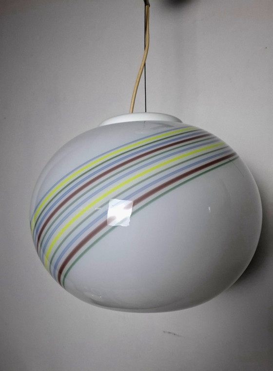 Murano Glass Sphere Pendant Lamp, 1970s, Metal, Plastic, Multi Color (photo 2 of 13)