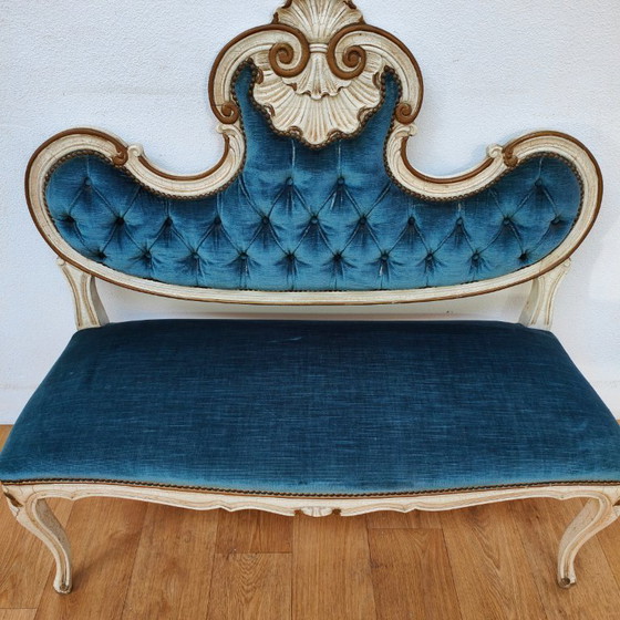 Image 1 of Banc de boudoir vintage brocante rococo Queen Ann hall banc