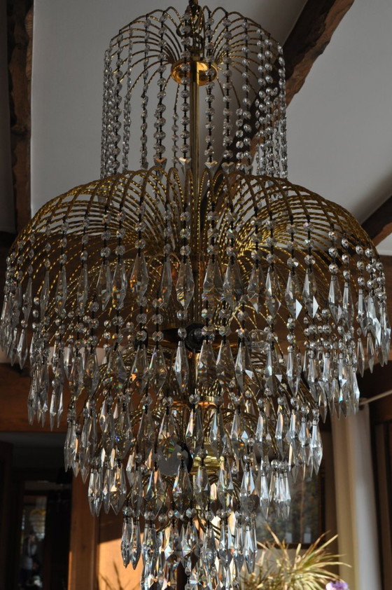 Image 1 of Lámpara de araña bañada en oro fino de 24 quilates y cristal (Año 1990)