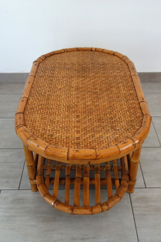 Image 1 of Vintage coffee table in bamboo and woven wicker