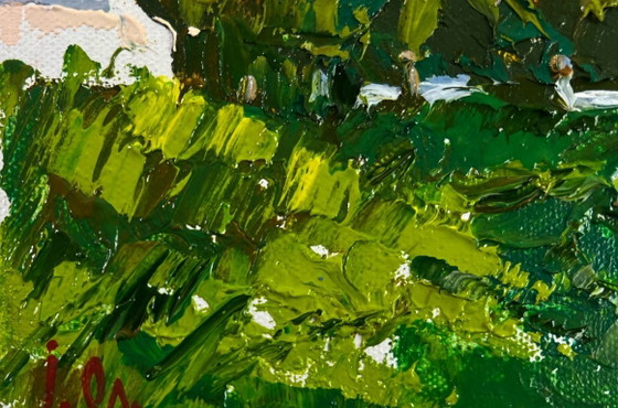 Image 1 of Original Oil Painting Summer Nature Landscape Silence in the green heart of the garden