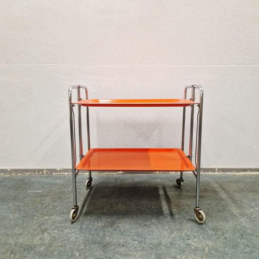 Vintage bar cart trolley orange side table 60s / 70s serving table