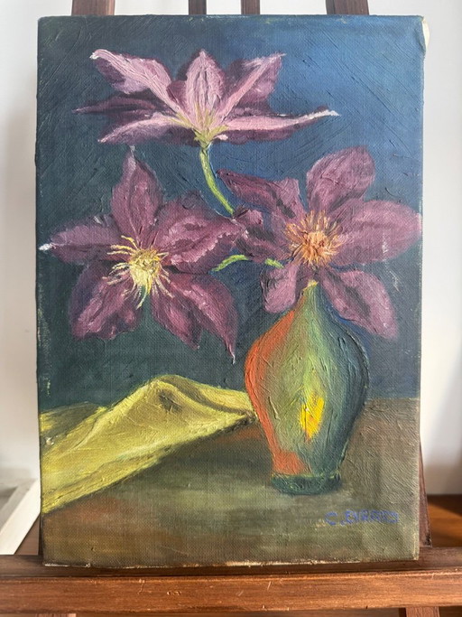 Antiek olieverfschilderij op canvas (1961) – schilderijen tekeningen, Wood