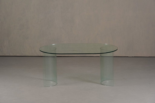 Vintage Oval Tempered Glass Dining Table by Fiam, Italy 1980's