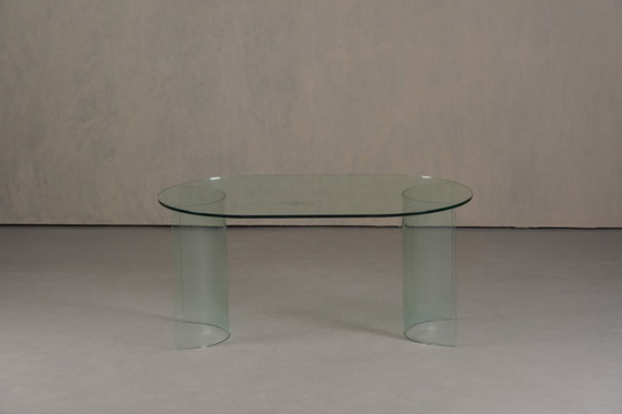 Image 1 of Vintage Oval Tempered Glass Dining Table by Fiam, Italy 1980's