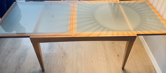 Image 1 of Extendable beech wood table with frosted glass insert
