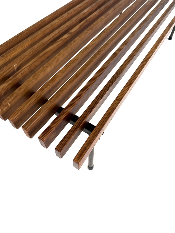 Image 1 of Vintage pinewood slatted bench '60