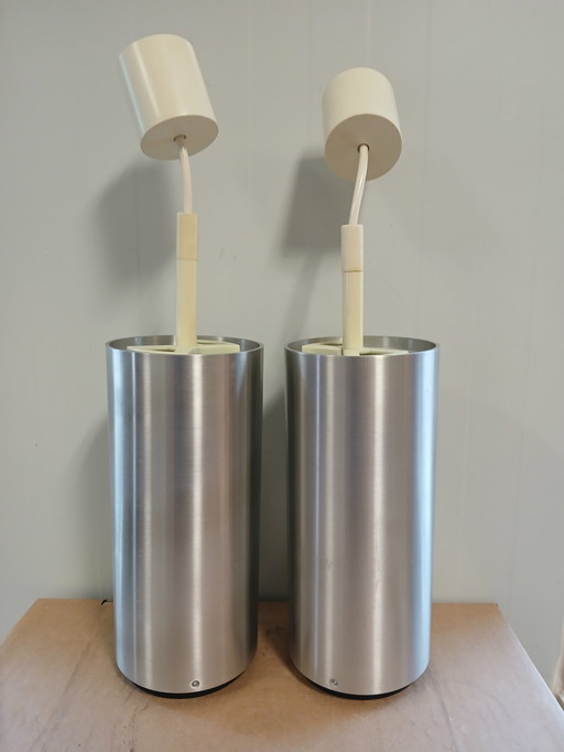 2 Space Age Aluminum Pendant Lamps by Staff