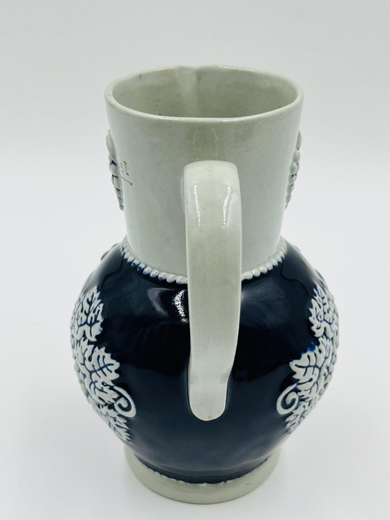 Marzi & Remy Stoneware Wine Pitcher "Le vin dissipe la tristesse", Glass & Decanter, Ceramic, Blue (photo 3 of 8)