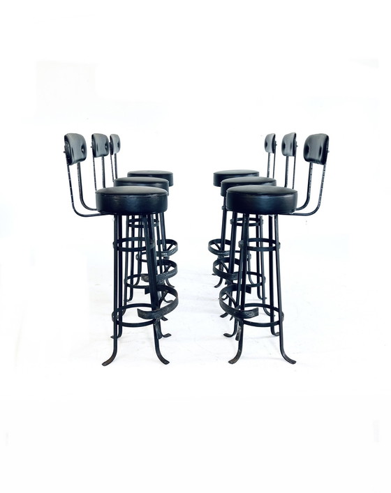 Image 1 of 6x Vintage Barstool Wrought Iron '60