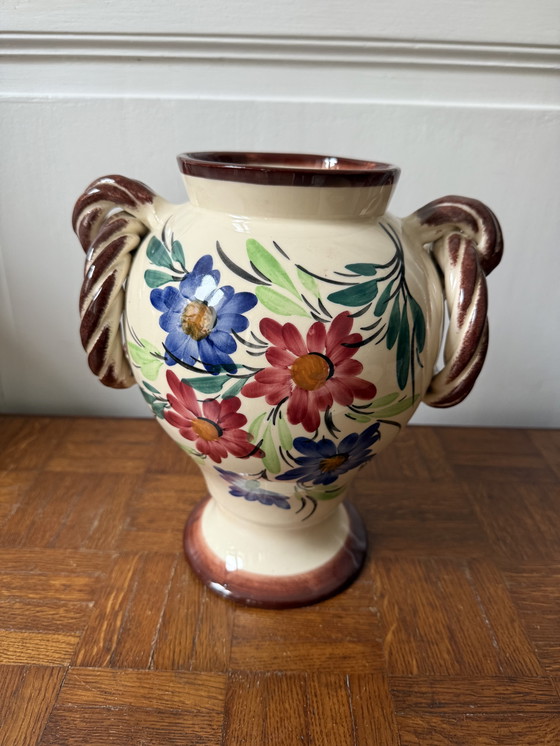 Image 1 of Handbemalte Keramikvase mit Blumendekor