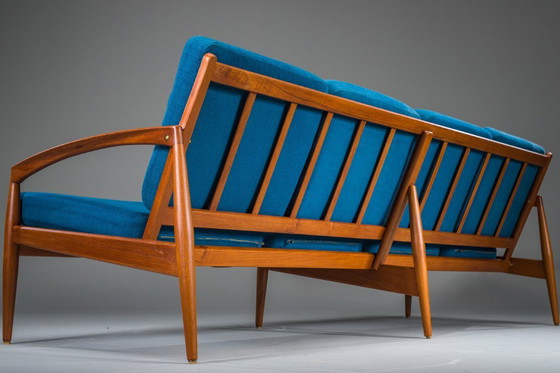 Image 1 of Papieren mes Teakhouten bank van Kai Kristiansen voor Magnus Olesen, Denemarken, jaren 60