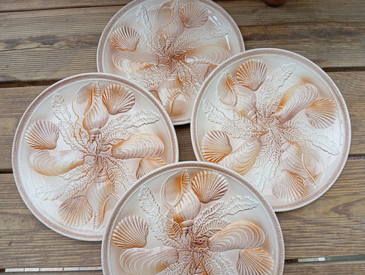 4 shellfish plates 1960, Ateliers du Revernay - France