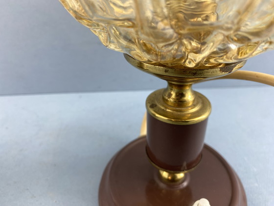 Image 1 of Set di 2 lampade da comodino vintage – Vetro ambrato e ottone