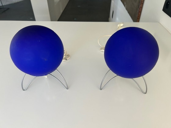 Lampe de table italienne,, Verre, Métal, Bleu, Space Age (photo 8 sur 8)