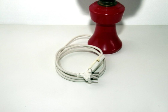 Image 1 of Petroleum lamp, red glass shade, opal glass, GDR 1970s nostalgia