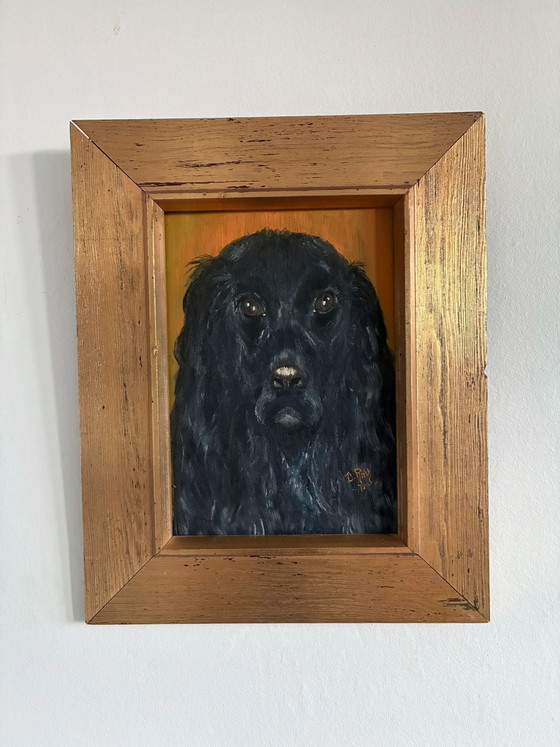 Vintage original dog portrait oil painting, signed animal art – Paintings & Drawings, Wood, Canvas (photo 20 of 20)